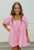 Pink Floral Eyelet Print Romper (Reg.)