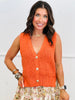 Orange Textured Knit Button Up Vest (Reg. and Plus)