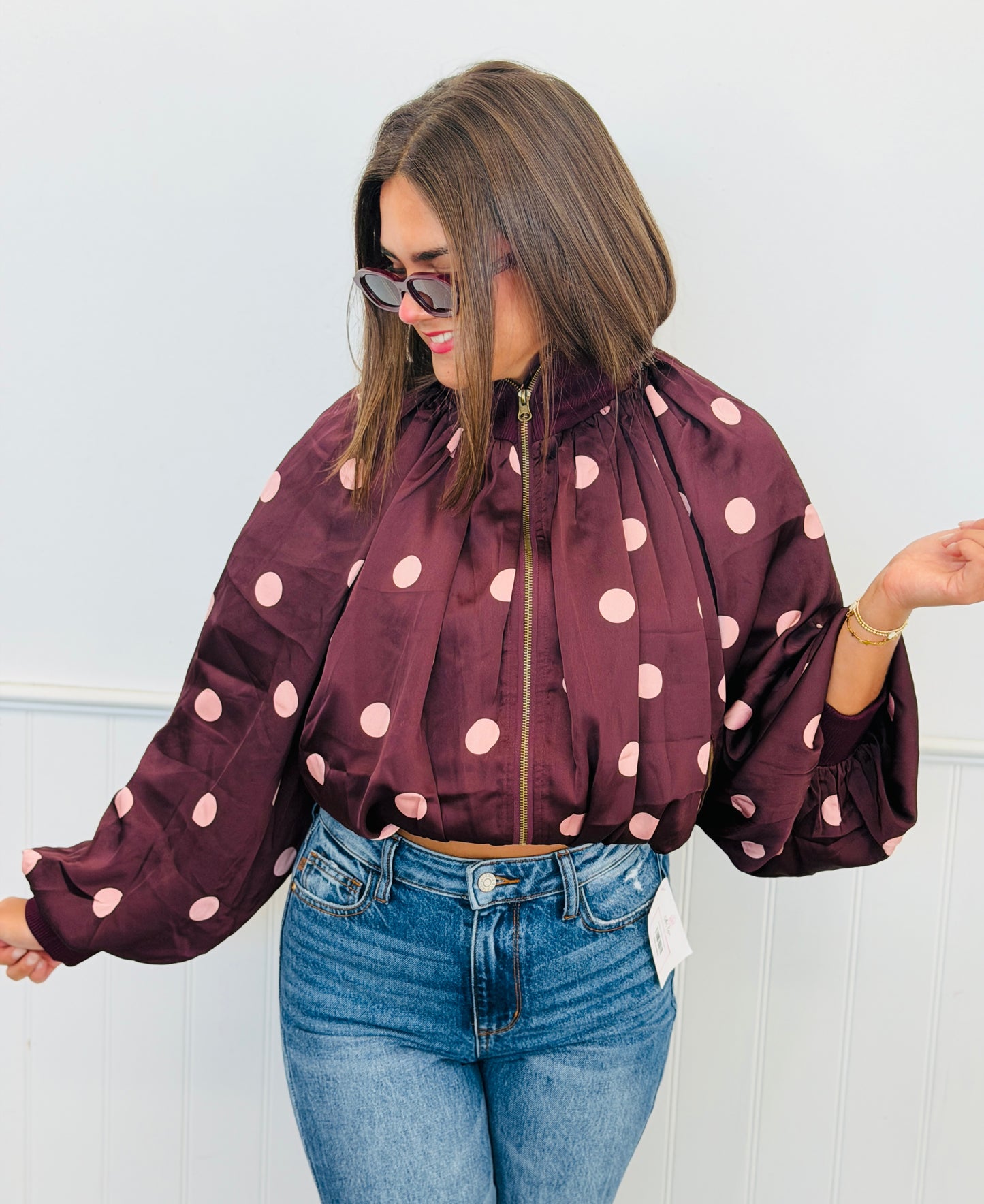 Burgundy/Pink Polka Dot Bubble Jacket (Reg & Plus)