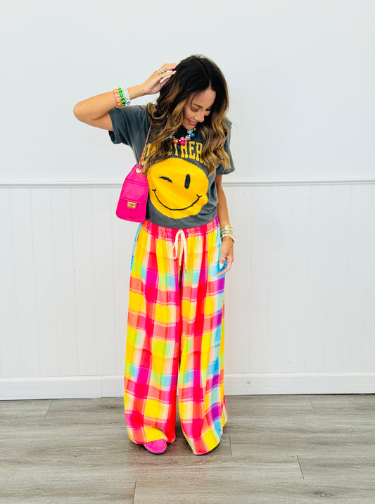 Color Crush Plaid Palazzo Pants (One Size)