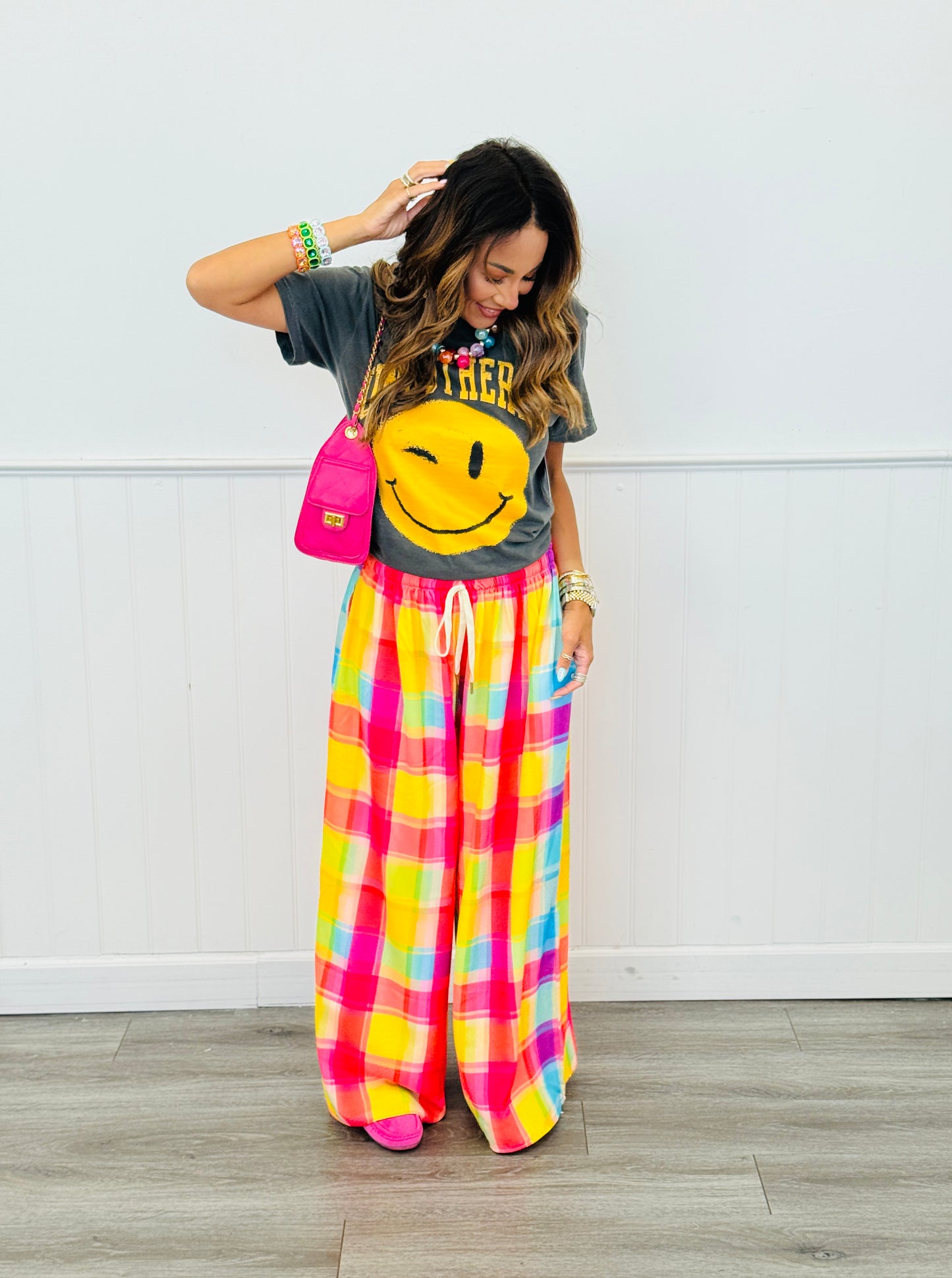 Color Crush Plaid Palazzo Pants (One Size)
