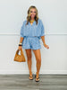 Lightweight Demin Striped Shorts Set (Reg. and Plus)