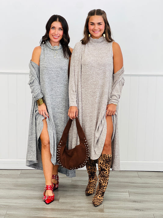 Dear Scarlett Sleeveless Midi Dress & Cardigan Set (Reg. and Plus) - 2 Colors