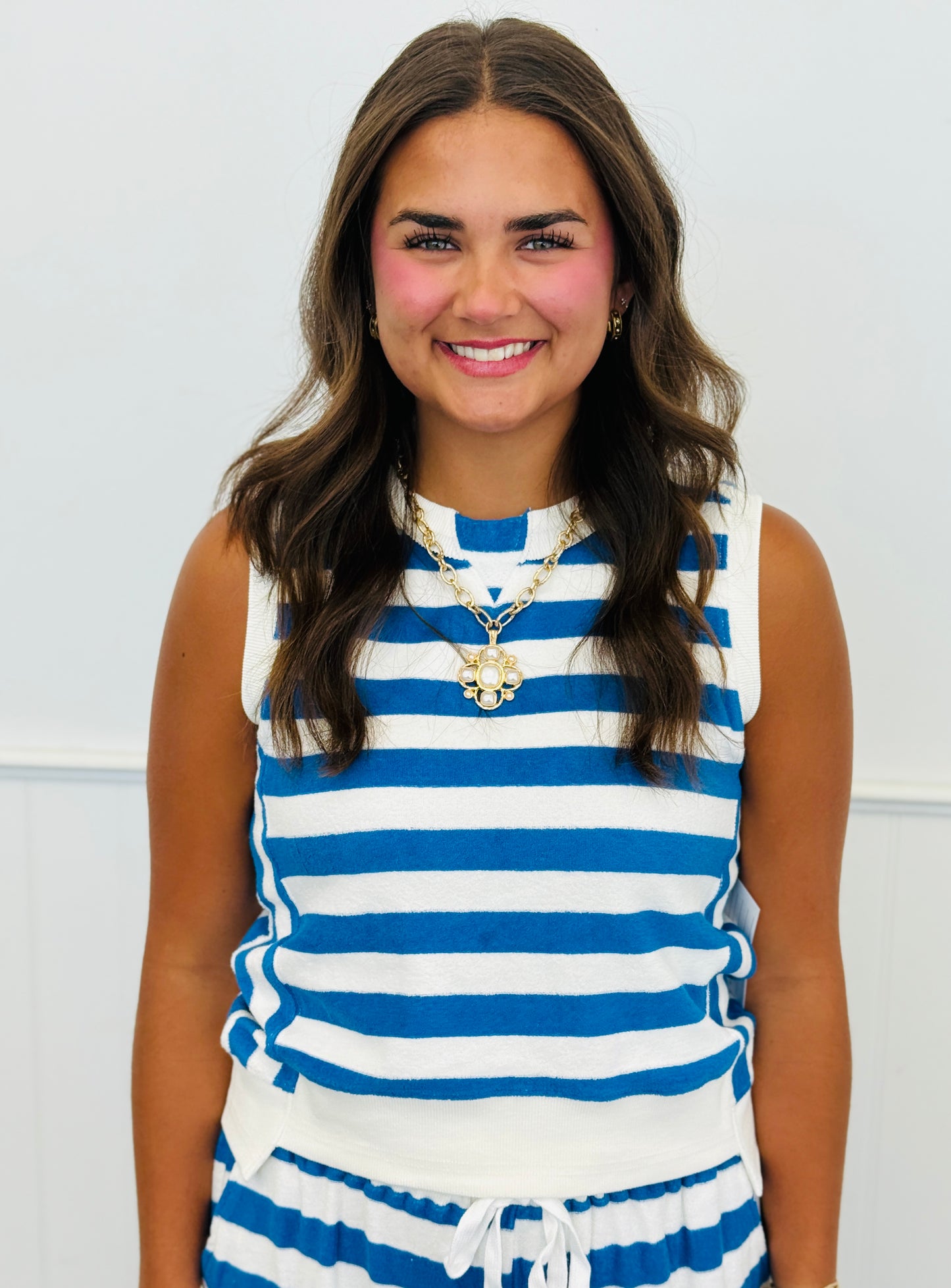 Sea Blue Striped French Terry Top & Pants Set (Reg. and Plus)