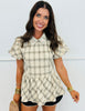 Lt. Tan/Black Plaid Peplum Top (Reg. and Plus)