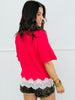Hot Pink Lace Hem Fuzzy Sweater Top (One Size)