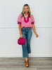 Striped Contrast Trim Puff Sleeve Top (Reg.) - 2 Colors