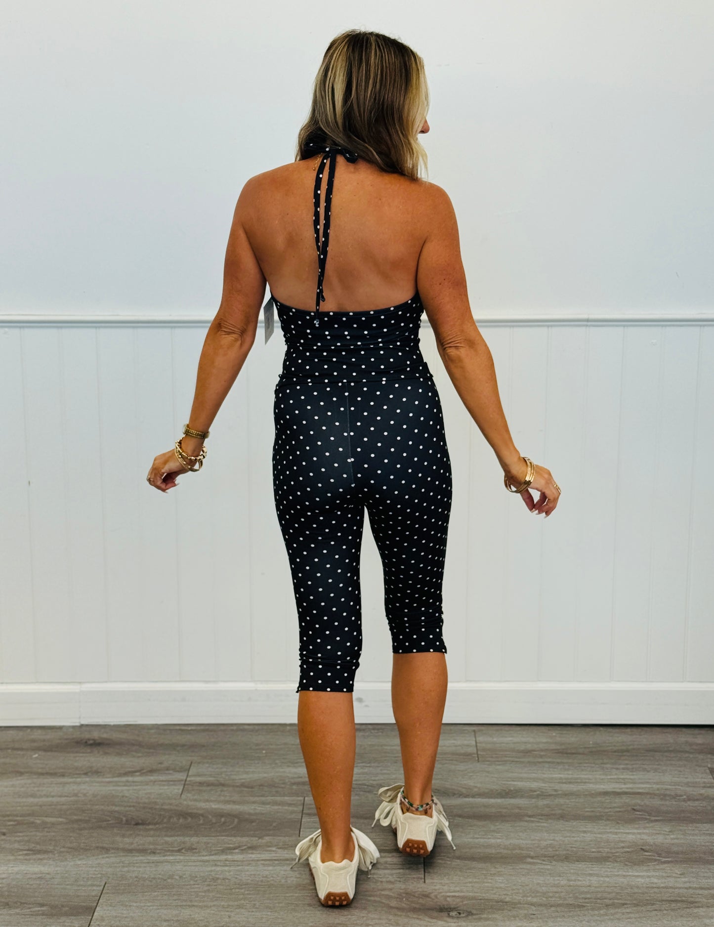 Polka Dot Tie Neck Top & Capri Pants Set (Reg.)