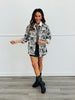 Grey/Black  Washed Rose Print Frayed Hem Shirt (Reg.)