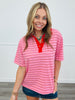 Pink Stiped Contrast Collar Top  (Reg.)