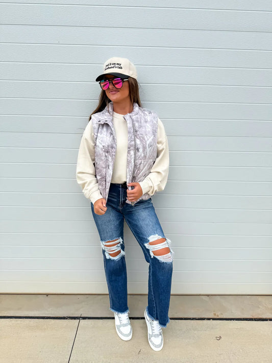 Light Gray Camo Puffer Vest (Reg. and Plus)