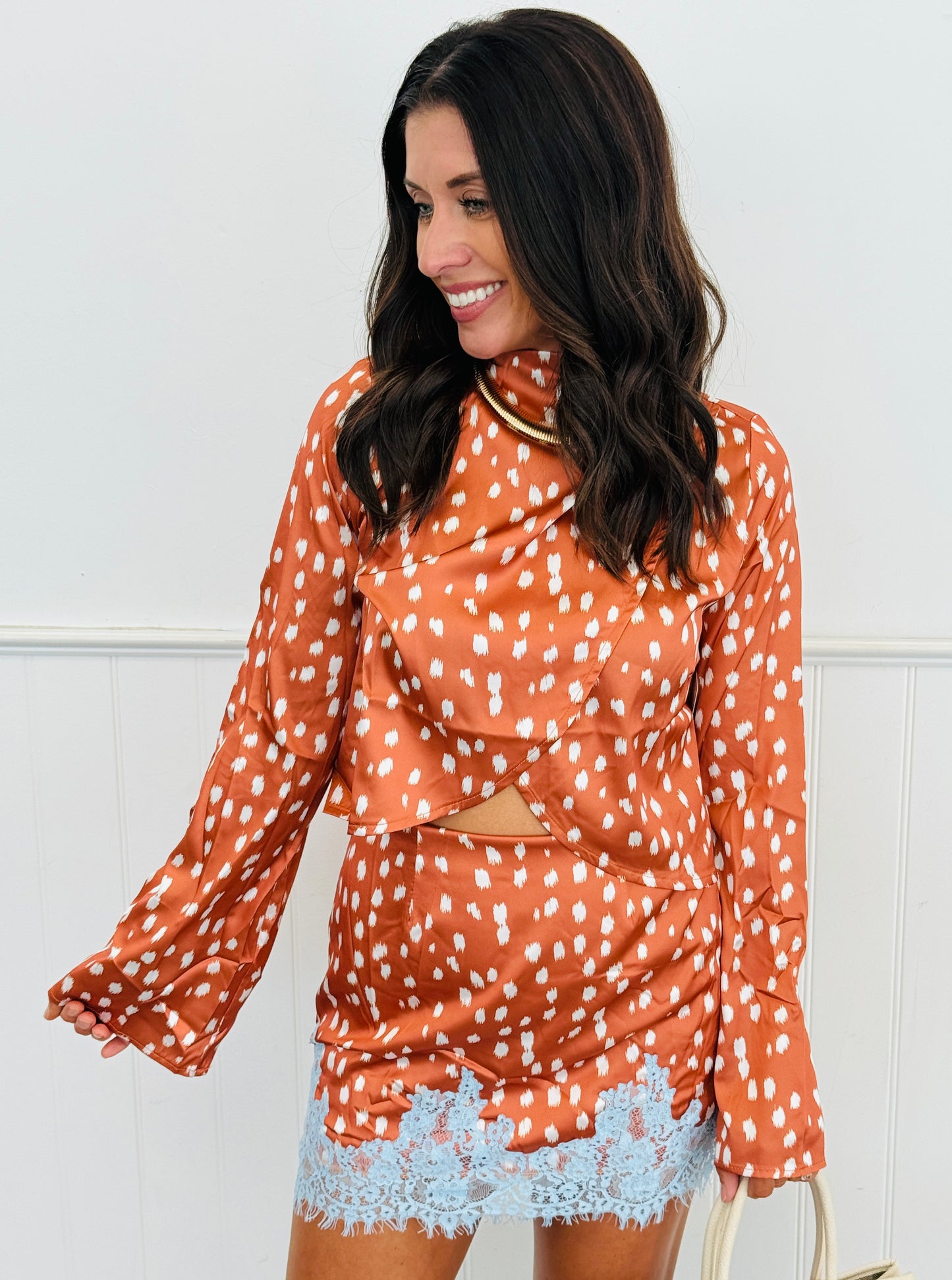 Spotted Satin Wrap Top (Reg.)