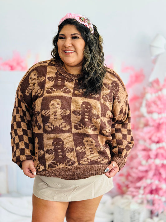 Brown Gingerbread Checkered Sweater (Reg)