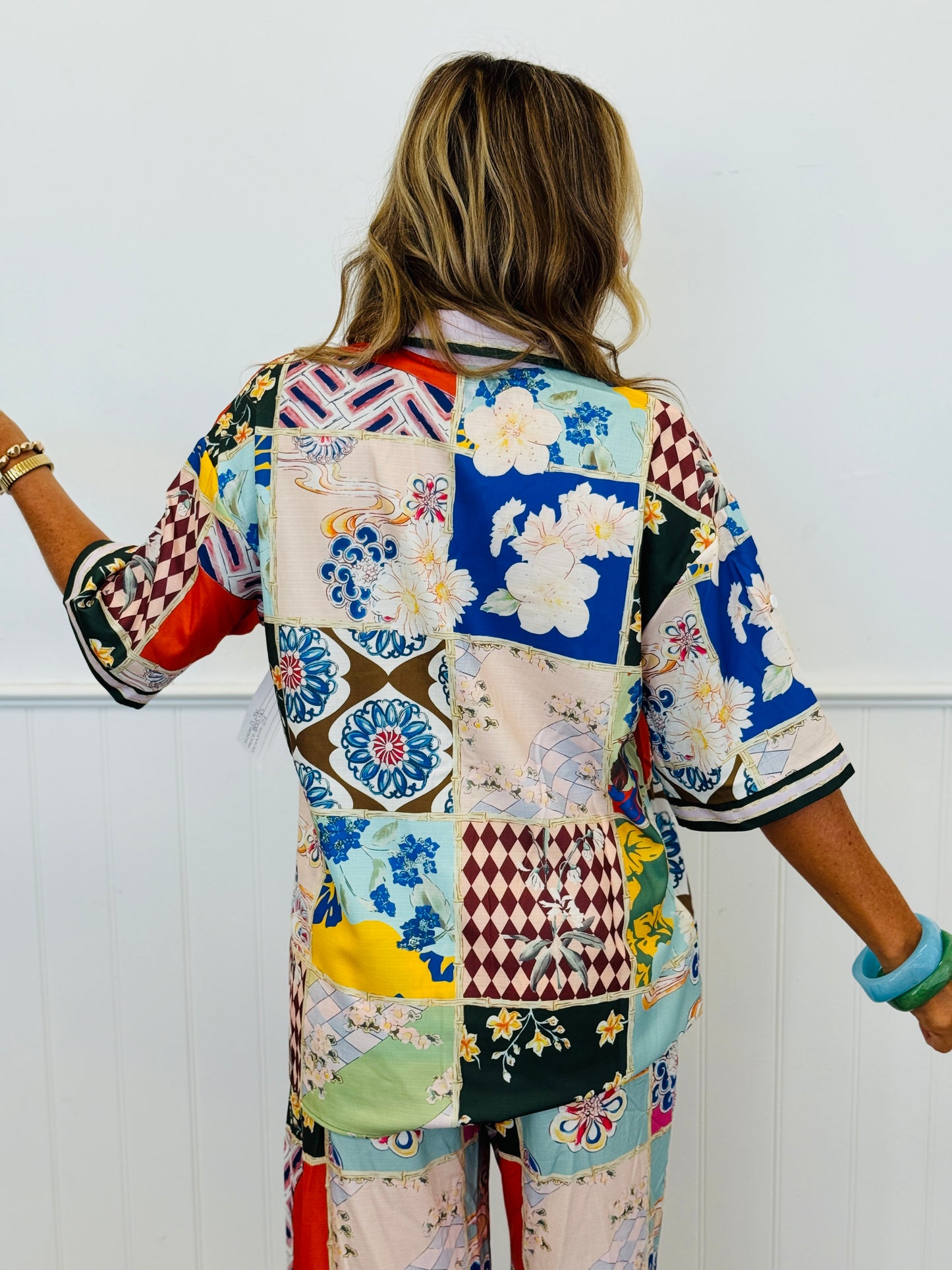 Mixed Print Short Sleeve Top & Pants Set (Reg. and Plus)