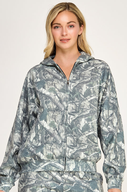 Olive Camo Fleece Zip Up Jacket (Reg.)