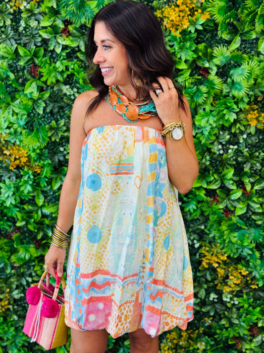 Watercolor Bubble Hem Mini Dress (Reg.)