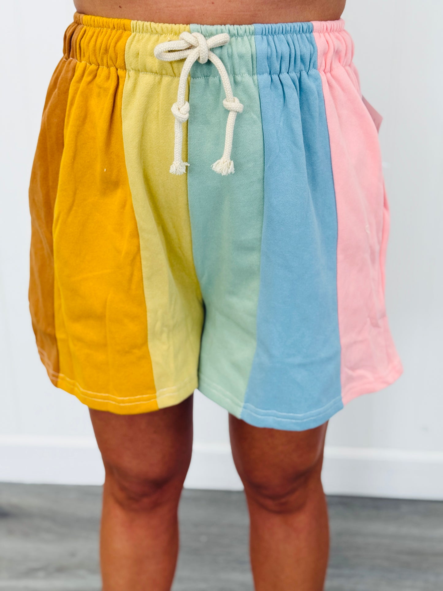 Camel Combo Rainbow Color Block Striped Shorts (Reg. & Plus)