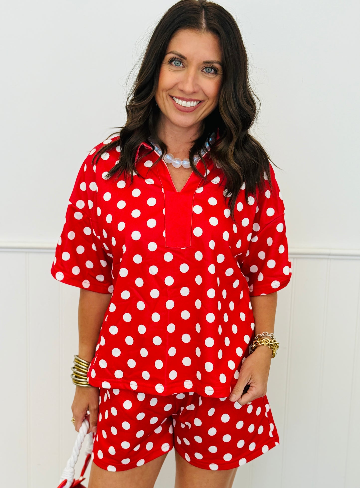 Red/Ivory Polka Dot Top & Shorts Set (Reg.)