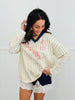 Ivory Pinstriped Game Day Lace Sleeves Top (Reg.)