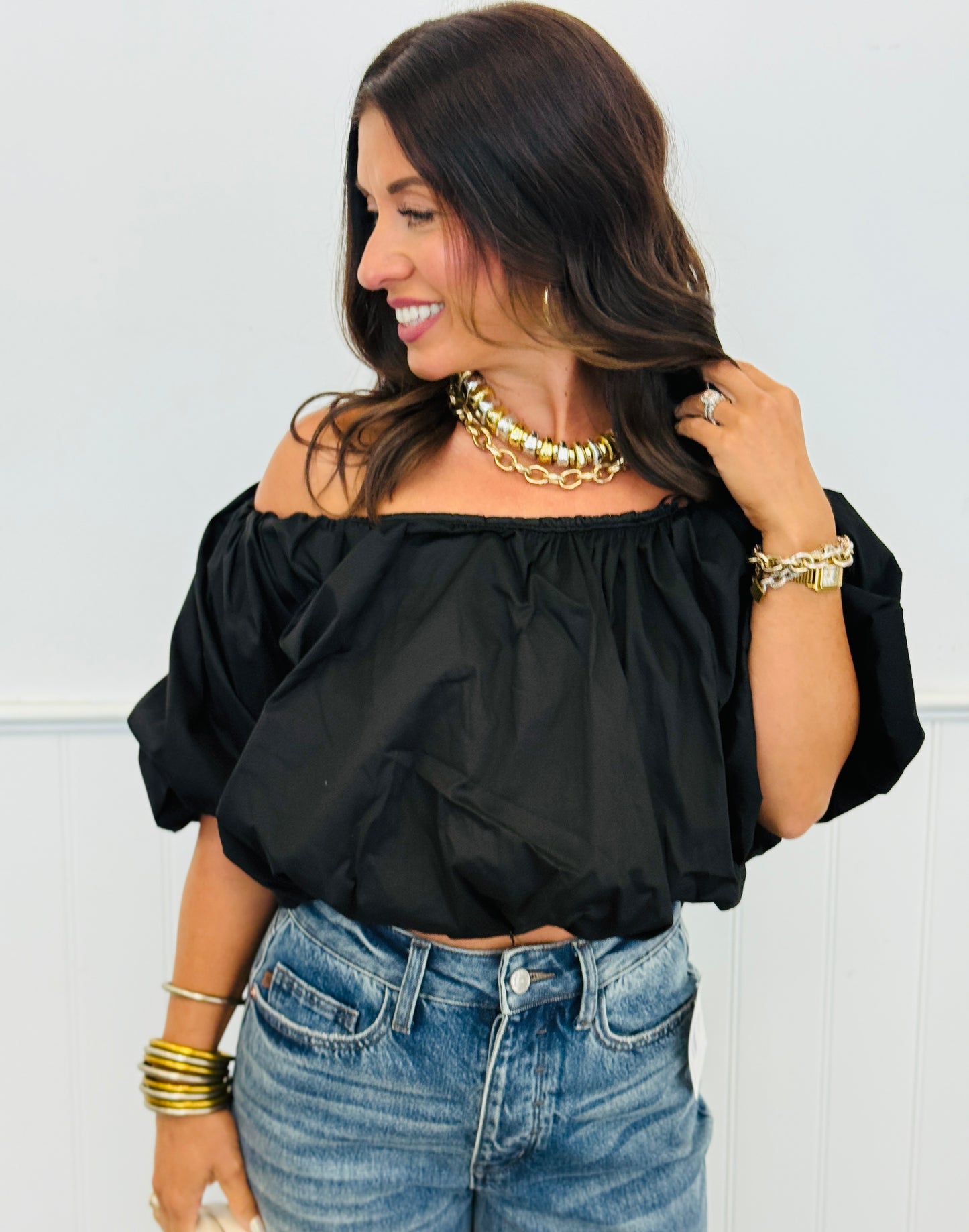 Poplin Balloon Hem Top (Reg.) - 2 Colors