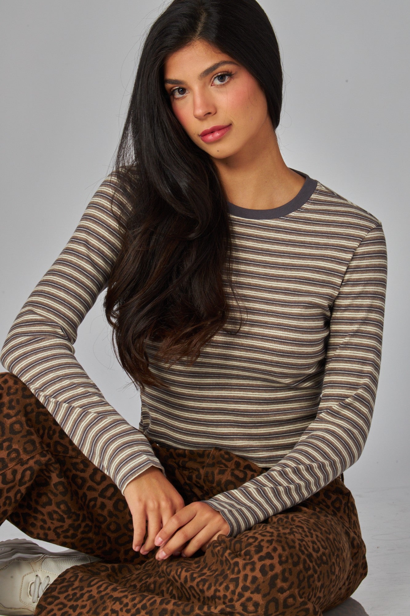 Striped Ribbed Long Sleeve Top (Reg.) - 4 Colors