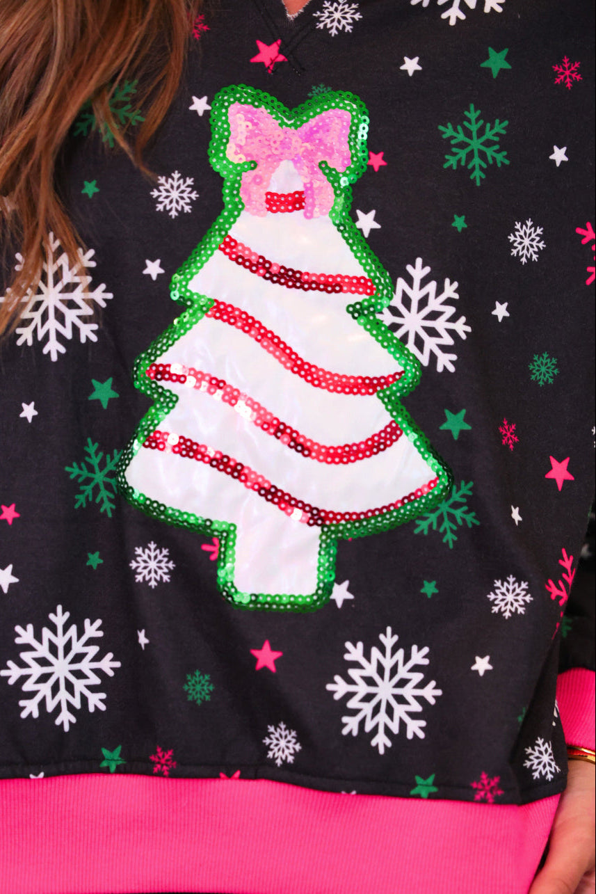 Foil Bow Christmas Treat Snowflake Pullover (Reg. and Plus)