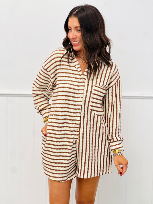 Brown Alternating Stripes Romper (Reg.)
