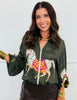 Dk Green Festive Horse Zip Up Jacket (One Size )