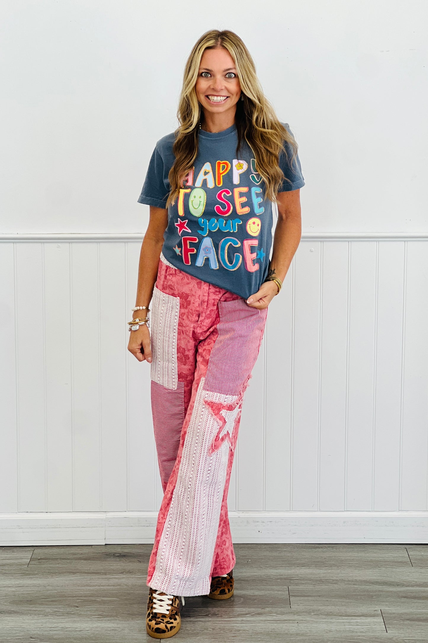 Pink/Red Power Patch Floral Pants (Reg & Plus)