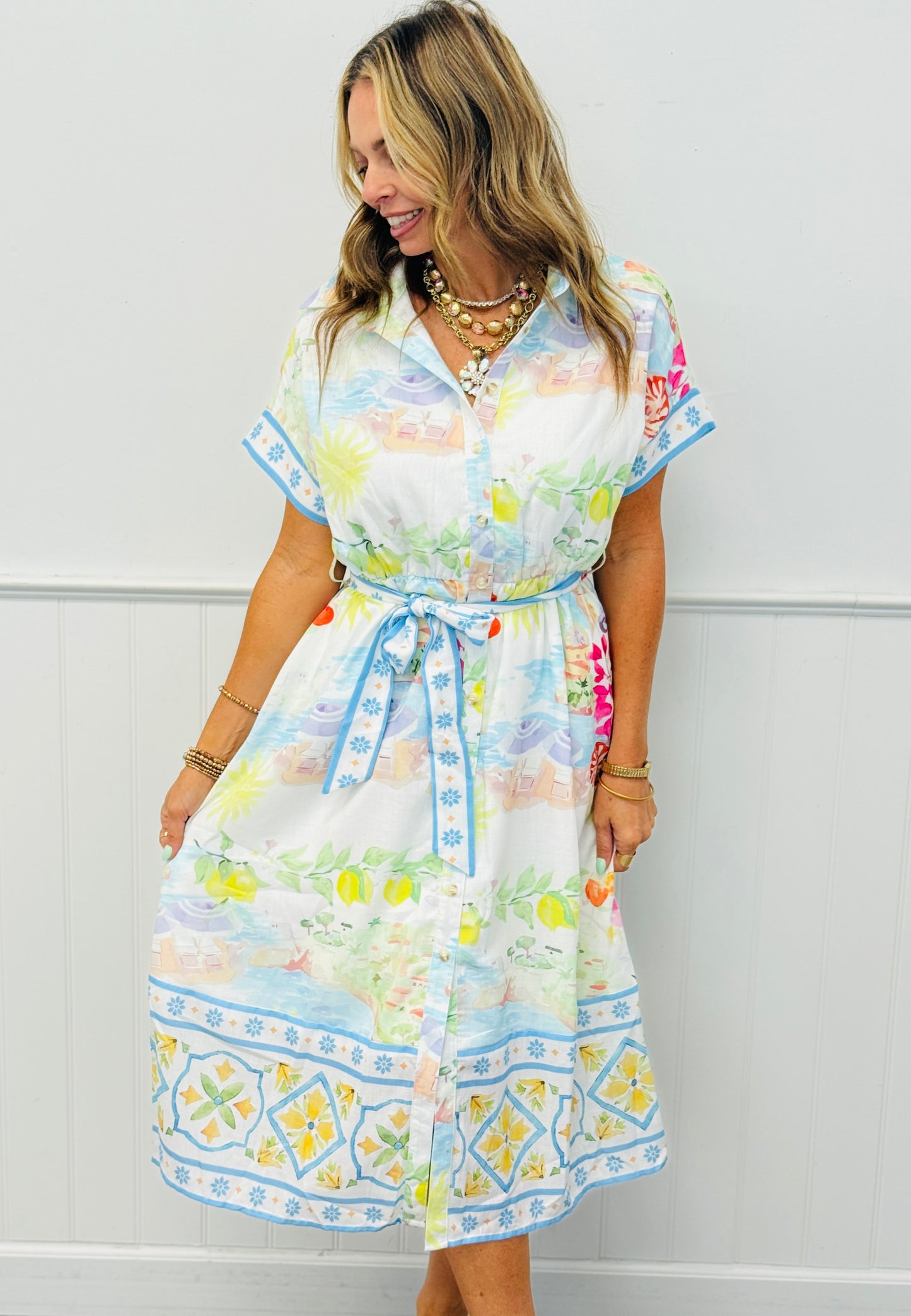 Ivory Multi Scenic Print Midi Shirt Dress (Reg.)