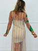 Queen Of Sparkles Rainbow Stripe LS Palm Tree Sheer Coverup Dress (Reg. & Plus)