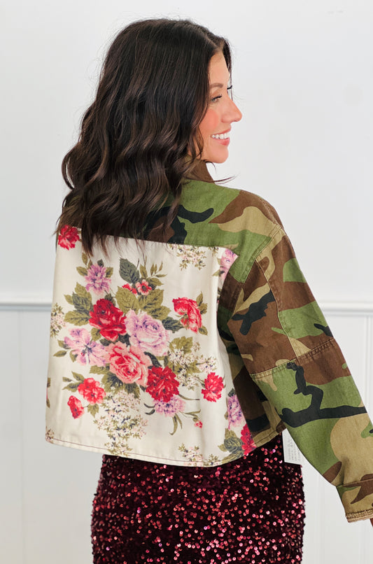 Camo Print Contrast Floral Jacket (Reg & Plus)