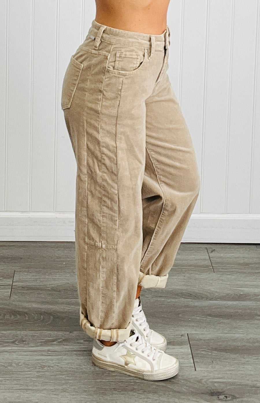 Risen Tan Corduroy Barrel Babe Jeans (Reg. & Plus)