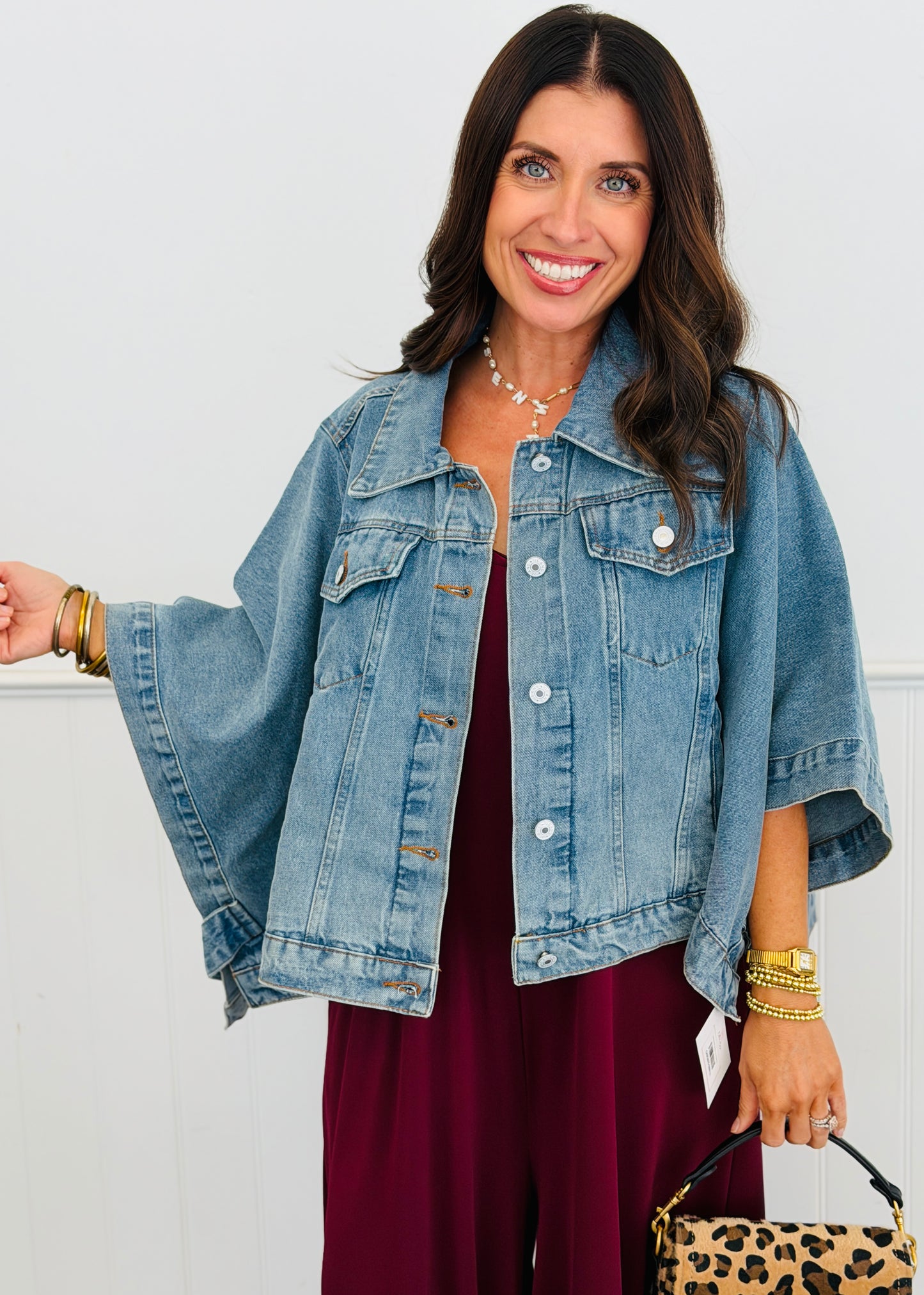Denim Oversized Cape Sleeve Jacket (Reg & Plus)