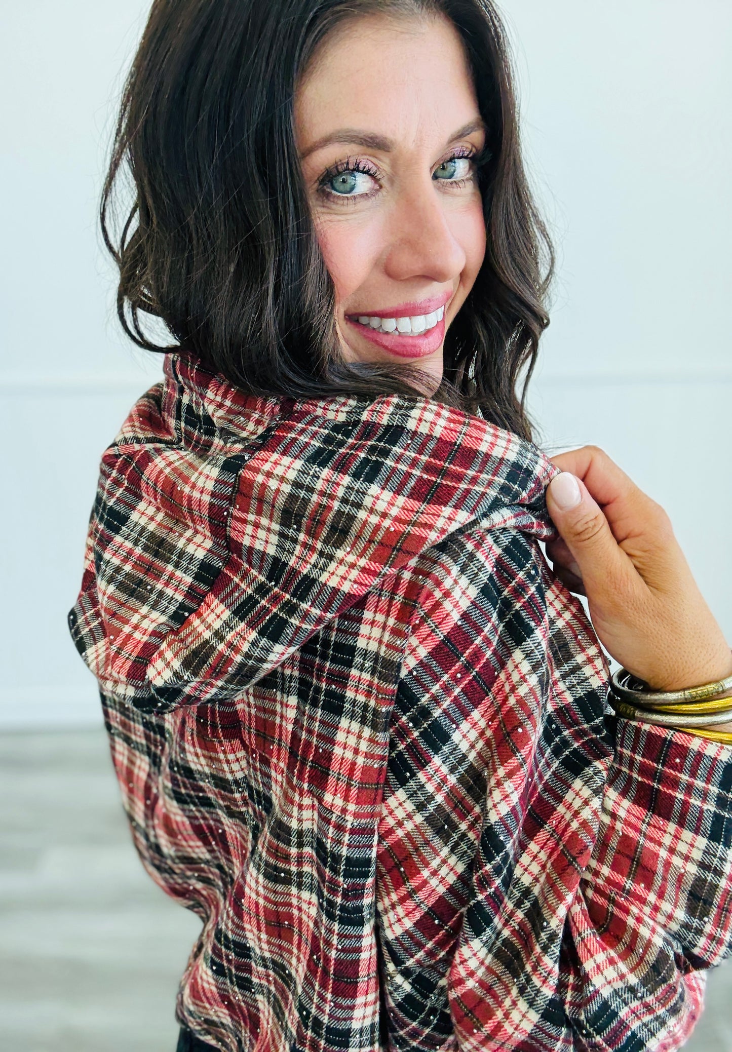 Red Multi Plaid Hoodie Jacket (Reg.)
