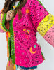 POL Green/Pink Multi Print Kimono Jacket (OS)
