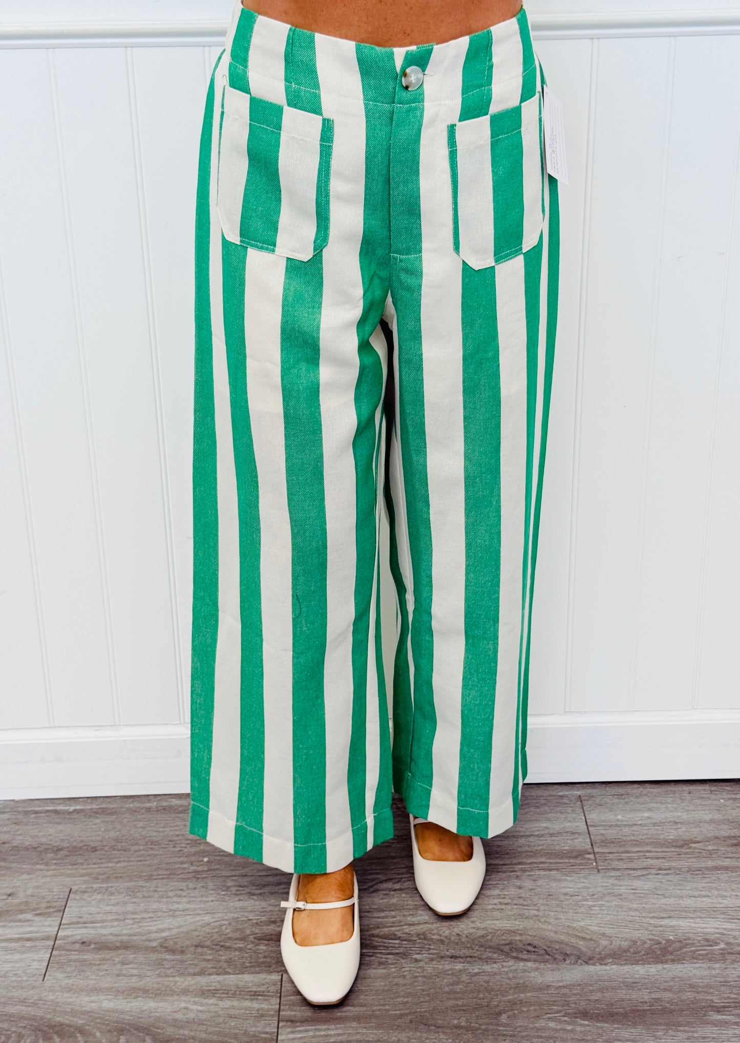 Green Bold Striped Wide Leg Pants (Reg.)