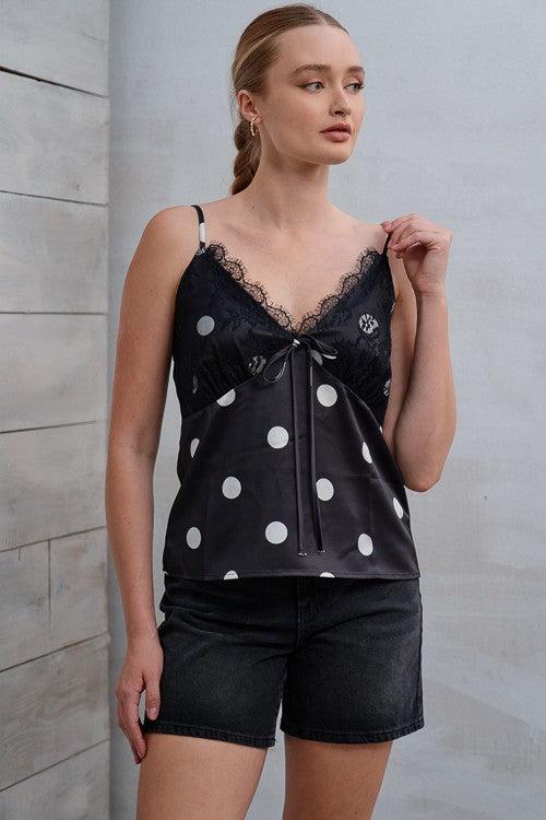 30a- Satin/lace Slip Style Polka Dot Tank Top