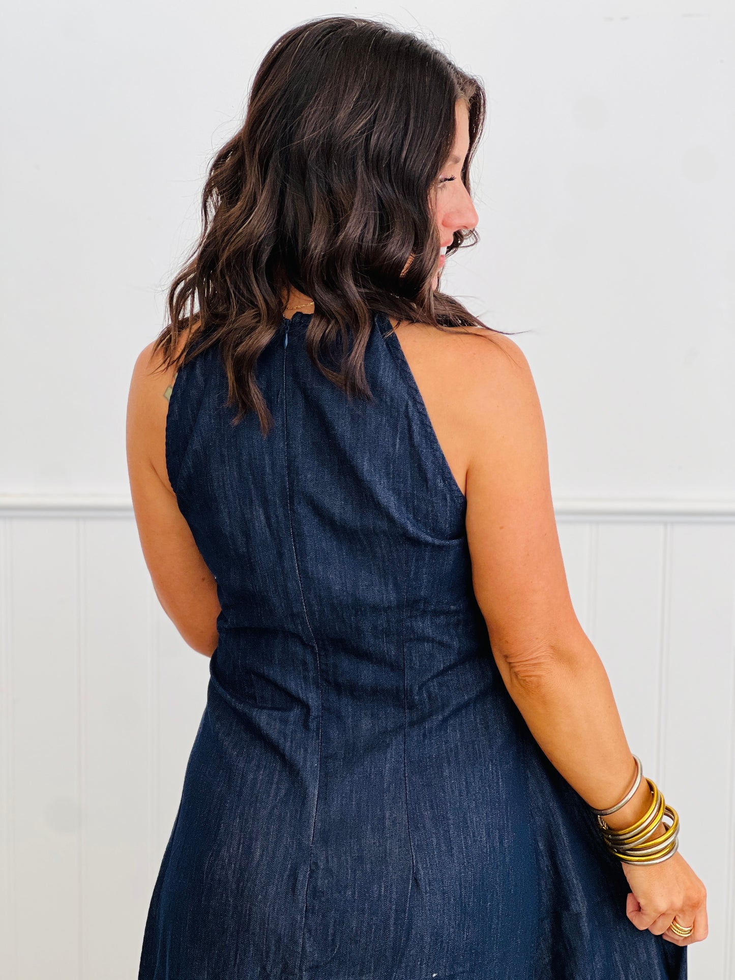 Denim Panel Flare Midi Dress (Reg & Plus)