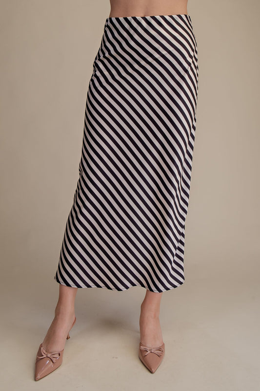 Cream/Black Diagonal Stripe Midi Skirt (Reg.)
