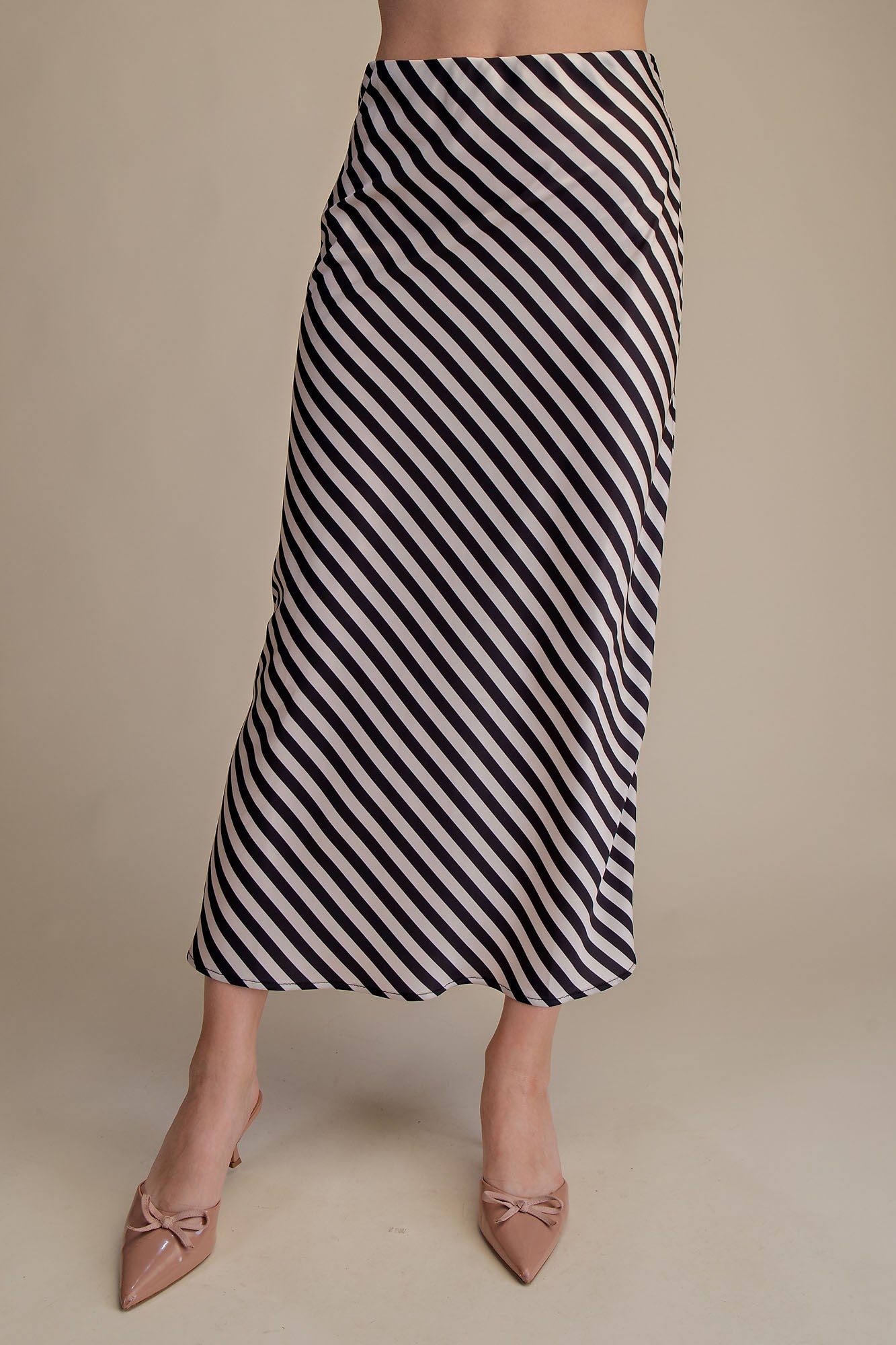 Cream/Black Diagonal Stripe Midi Skirt (Reg.)