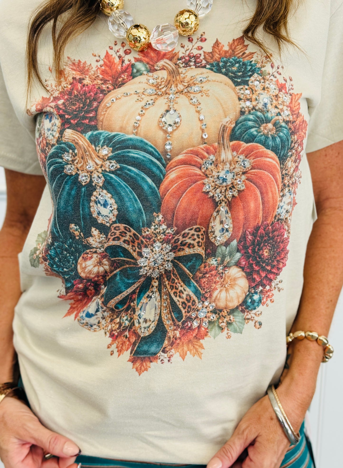 Autumn Opulence Jeweled Pumpkin Graphic Tee (Reg. and Plus)