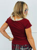 Maroon Lace Trim Short Sleeve Top (Reg. and Plus)