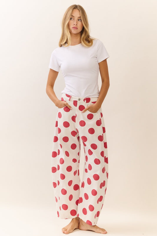 Dk Red Polka Dot Barrel Pants (Reg. and Plus)