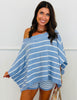 Blue/White Striped Poncho Sweater Top (Reg.)
