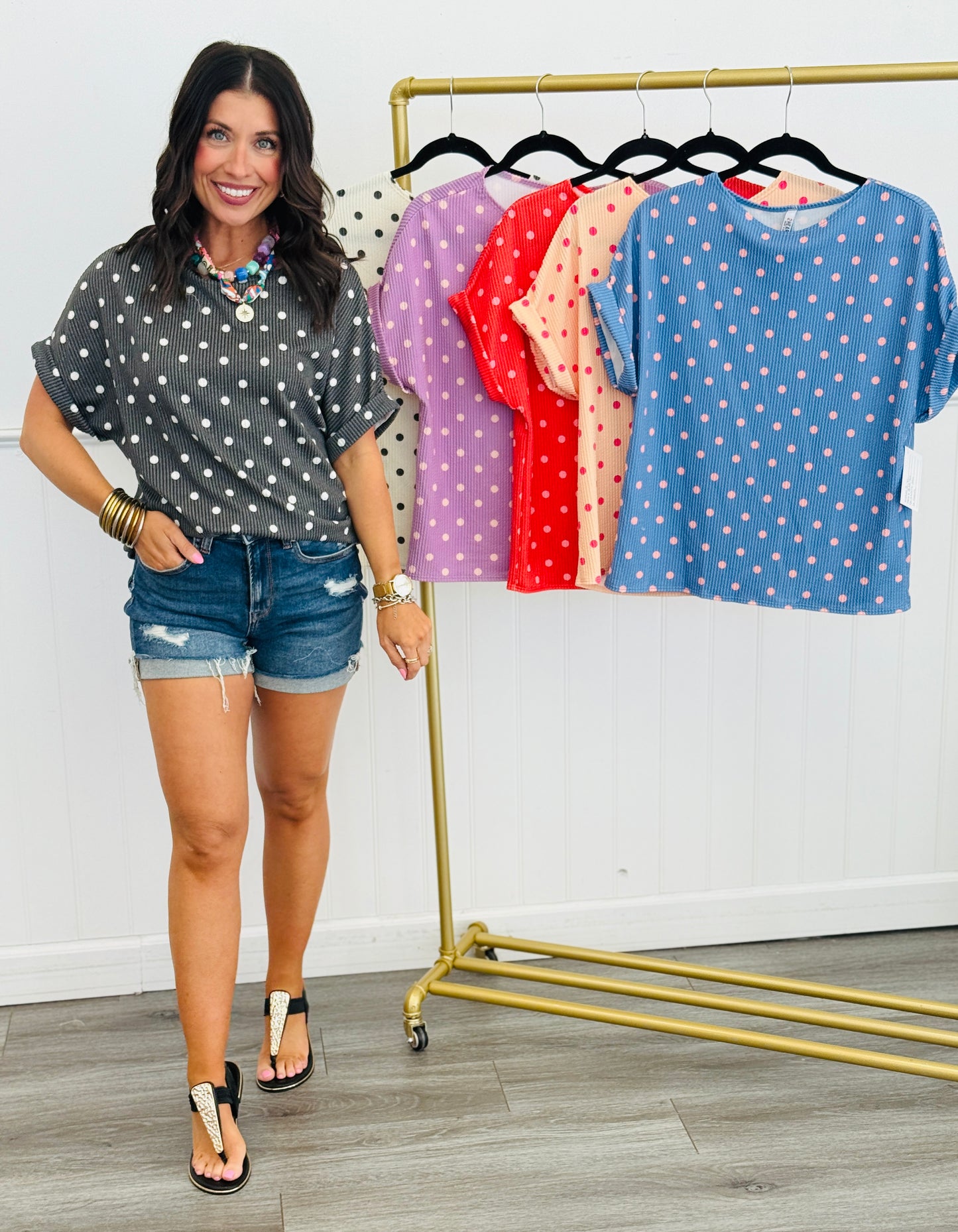 Polka Dot Curly Rib Knit Top (Reg.) - 6 Colors