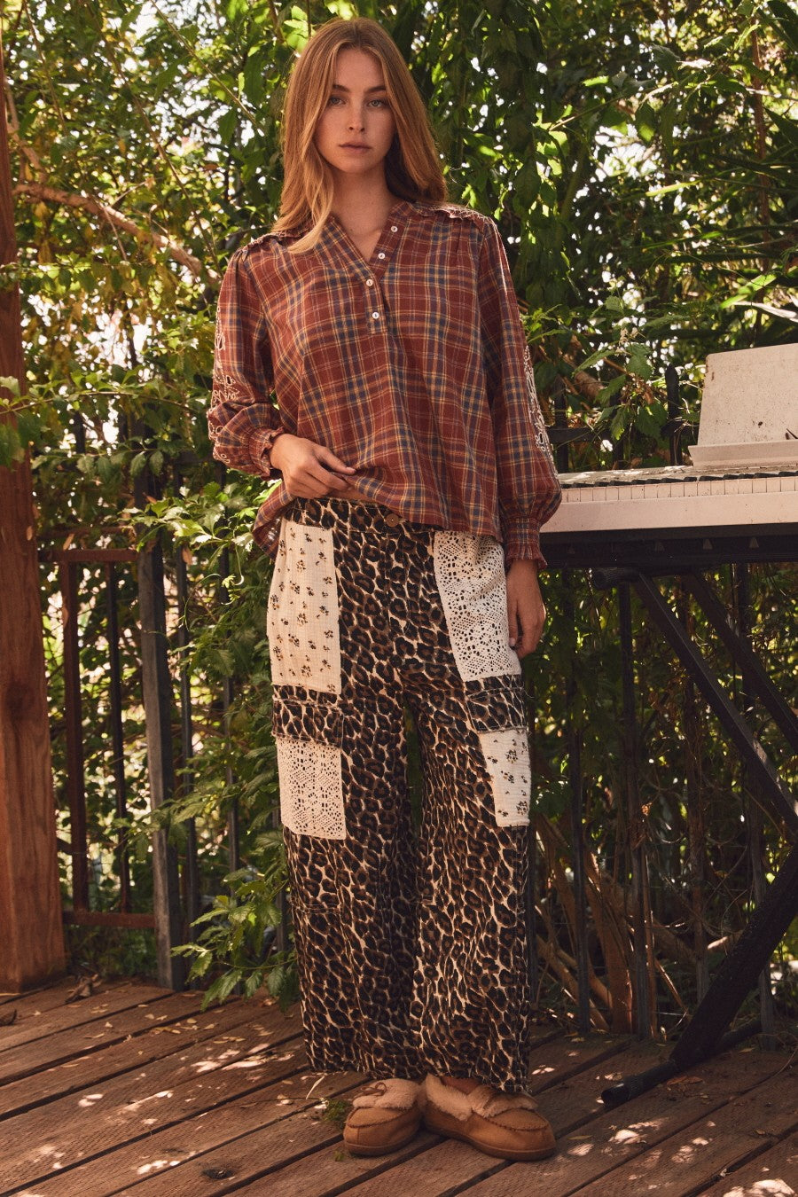 Leopard Print Patchwork Pants (Reg. and Plus)