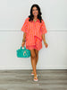Pink Striped Button Up Top & Shorts Set (Reg.)