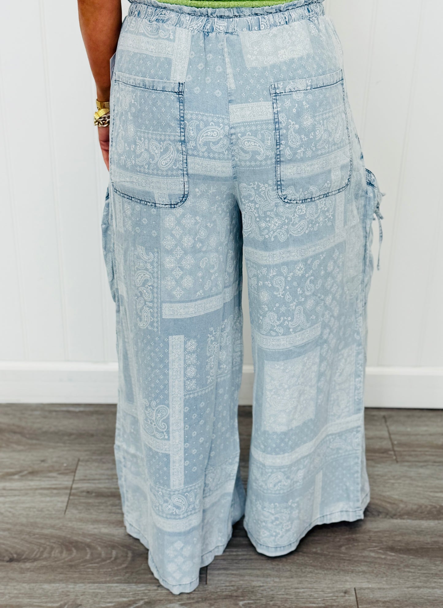 Denim Patchwork Paisley Print Pants (Reg.)-2 Colors