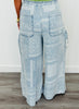Denim Patchwork Paisley Print Pants (Reg.)-2 Colors